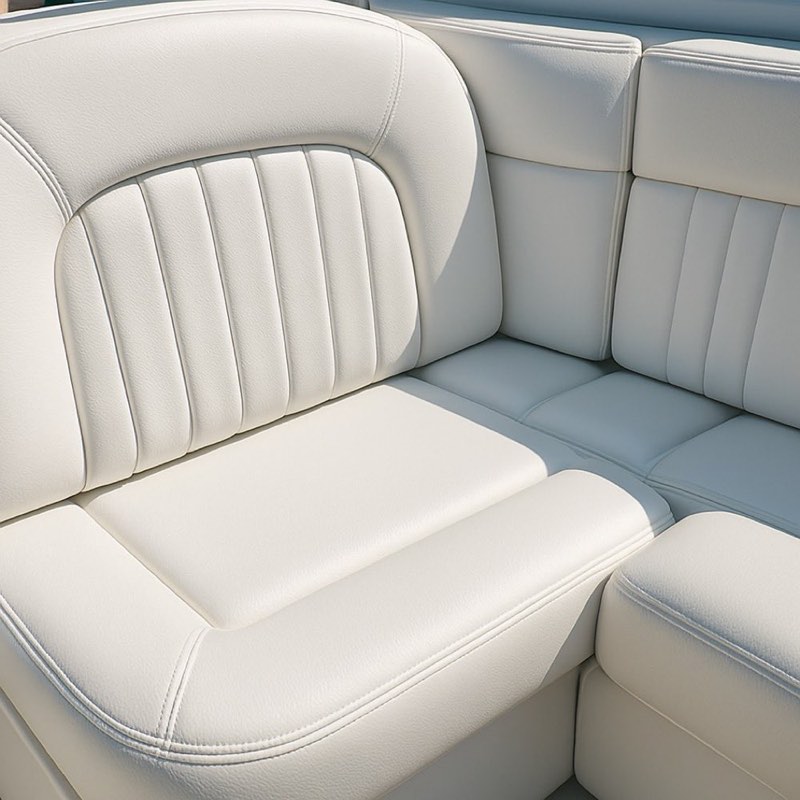 Bright, clean, conditioned vinyl boat seats after detailing