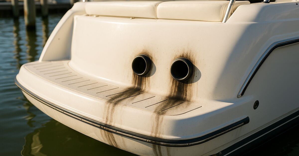 Diesel exhaust staining on a boat transom: causes and removal